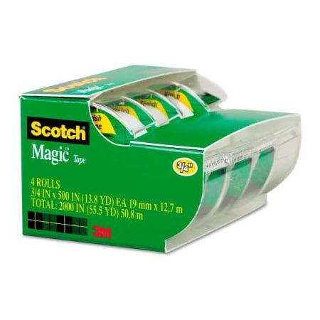 3M Scotch® Magic Tape & Refillable Dispenser, 3/4" x 300", 1" Core, 4/Pack 4105